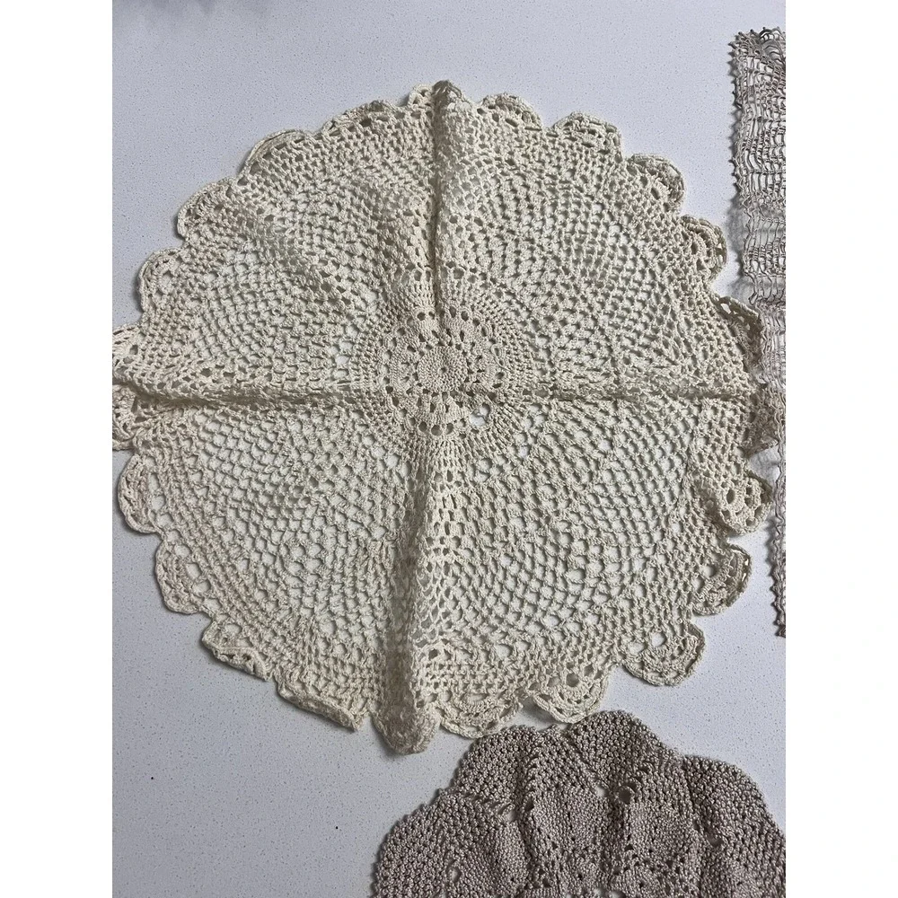 Lot of Four Vintage Crocheted Doilies‎ Various Sizes Colors Shapes